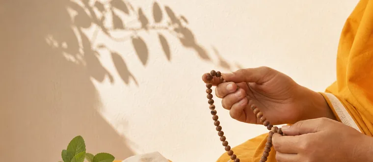 Tulsi stems drying before they are cut into beads